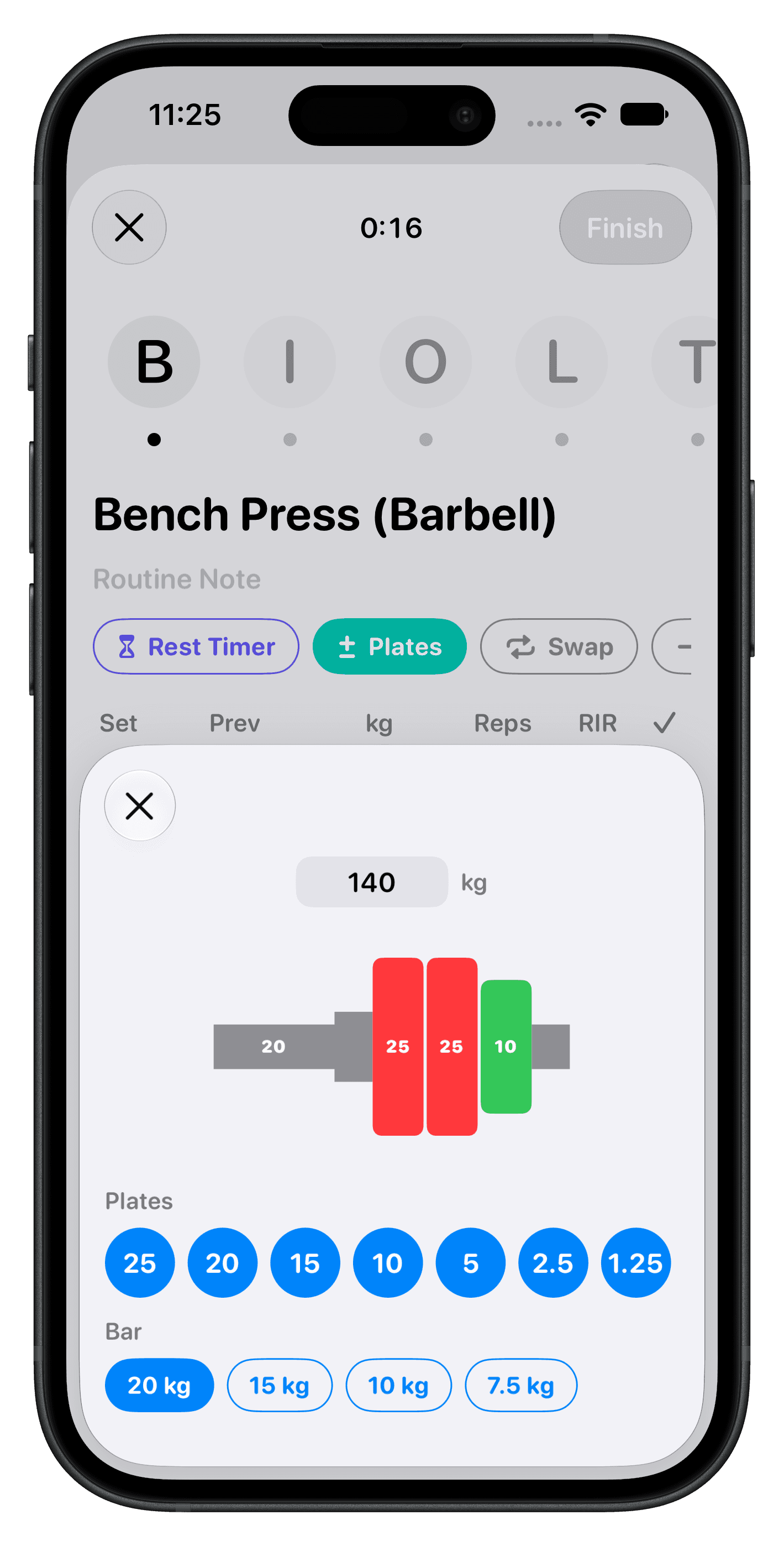 Plate calculator for a bench press set